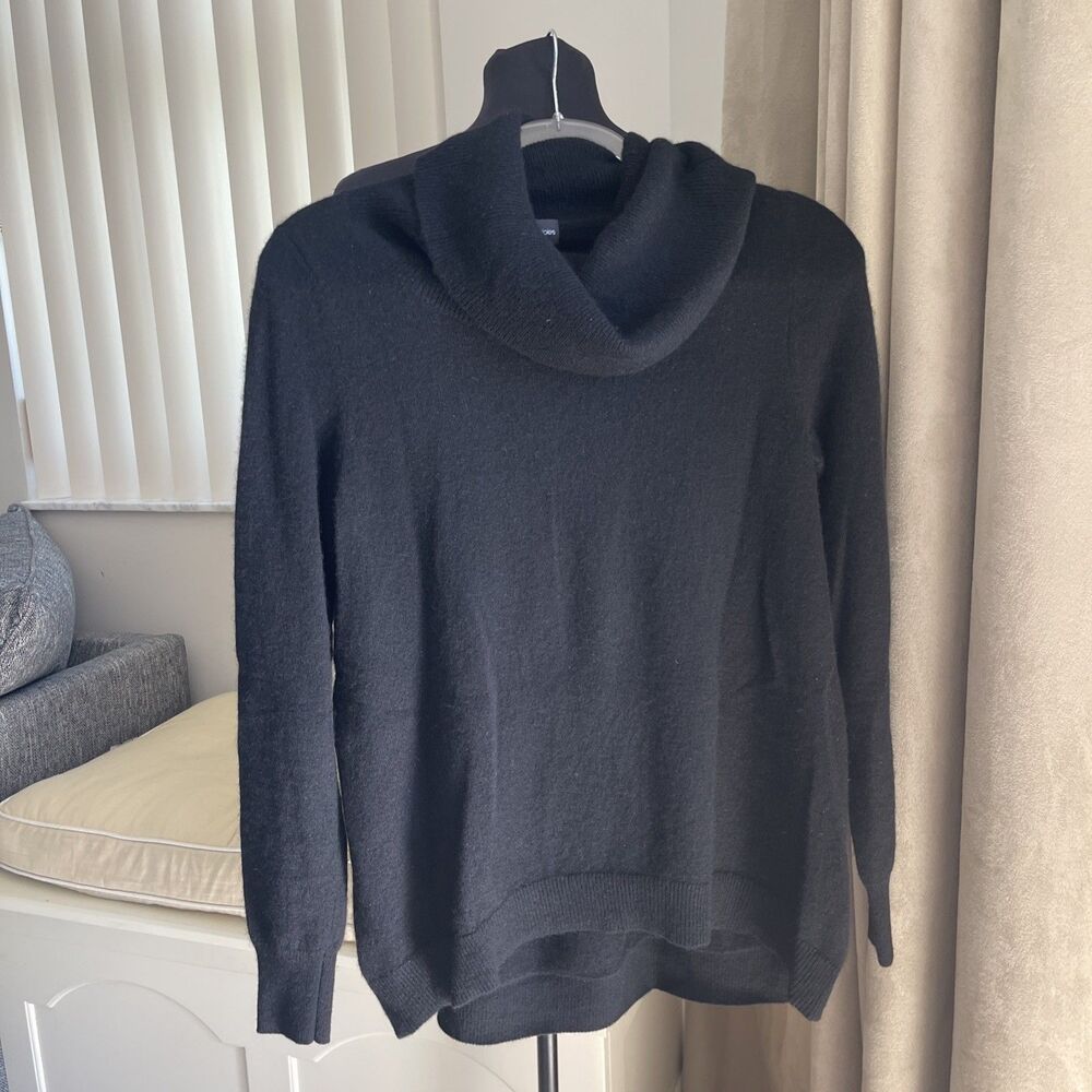 C By Bloomingdales 100% 2-ply Cashmere Cowl Neck Black Pullover Size L